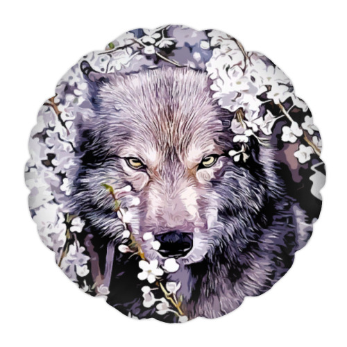 Подушка с принтом Волк. Цветной принт. Подарок