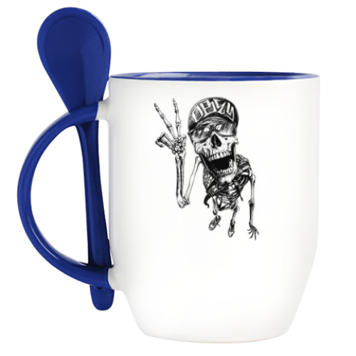 Кружка с ложкой с принтом Thrash-скелет