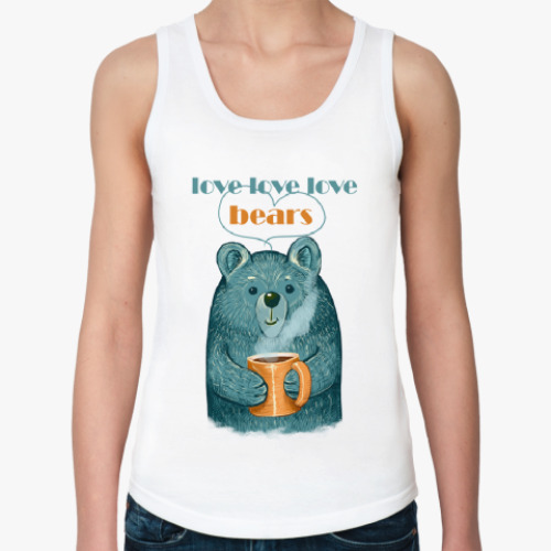 Женская майка с принтом Медведь с кружкой