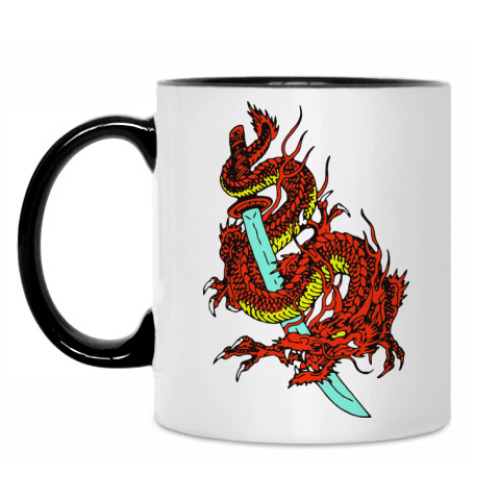 Кружка с принтом Дракон и катана