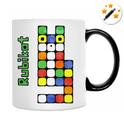 Кружка-хамелеон с принтом Кот как кубик Рубика