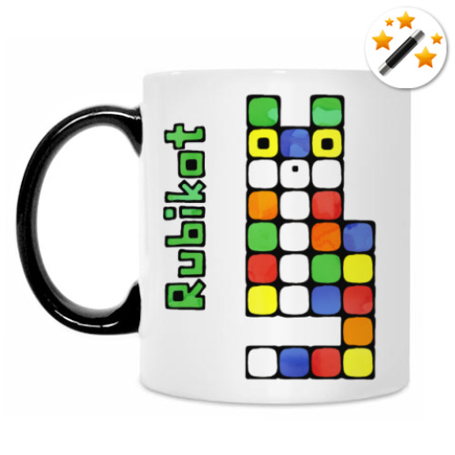 Кружка-хамелеон с принтом Кот как кубик Рубика