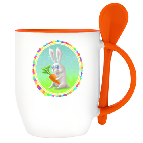 Кружка с ложкой Позитивный заяц