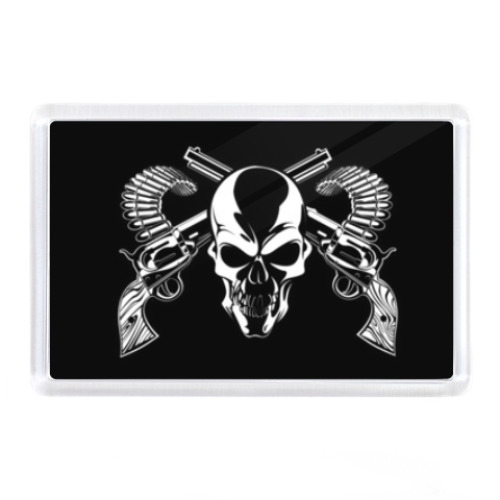Магнит с принтом 'Череп и револьверы'