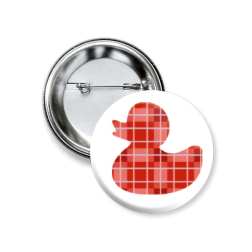 Значок 37мм с принтом Уточка для ванной в шотландскую клетку
