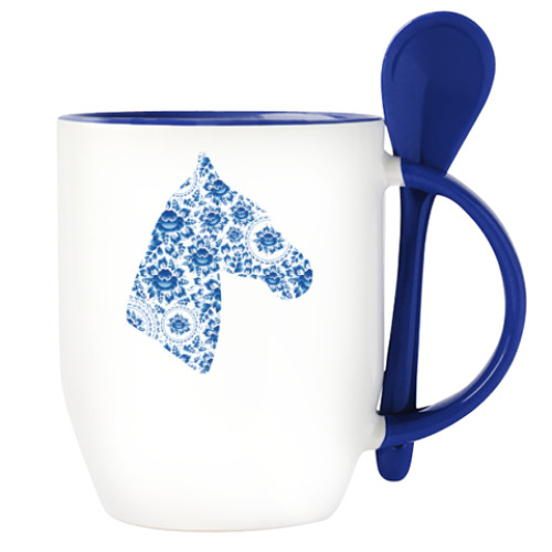 Кружка с ложкой Профиль лошади