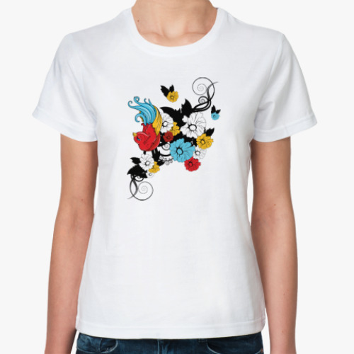 Классическая футболка с принтом Очаровательная птичка
