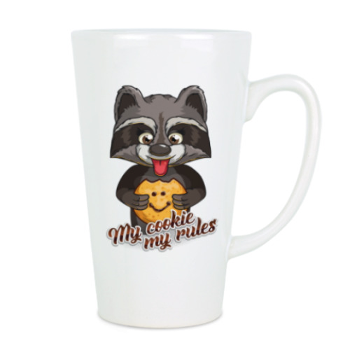 Чашка Латте с принтом Енот с печенькой