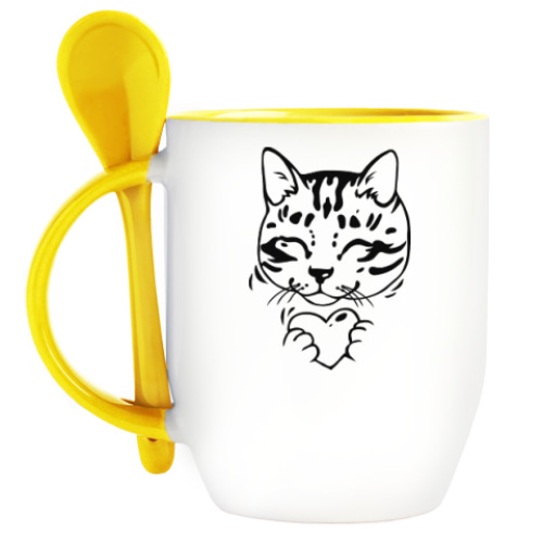 Кружка с ложкой с принтом Кот Мур