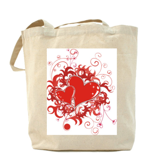 Сумка шоппер с принтом Два сердца