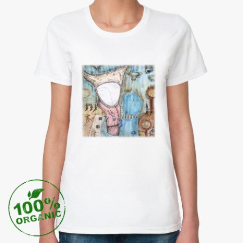 Женская футболка из органик-хлопка с принтом  Синий кот