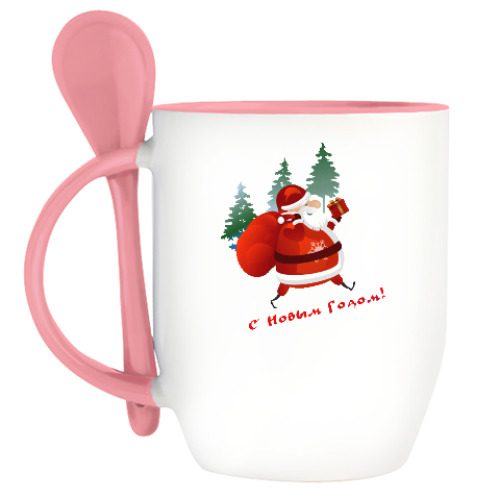 Кружка с ложкой с принтом Дед Moroz