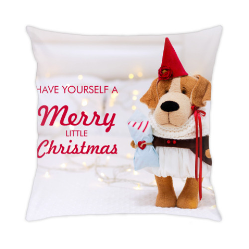 Подушка с принтом Новогодняя собачка