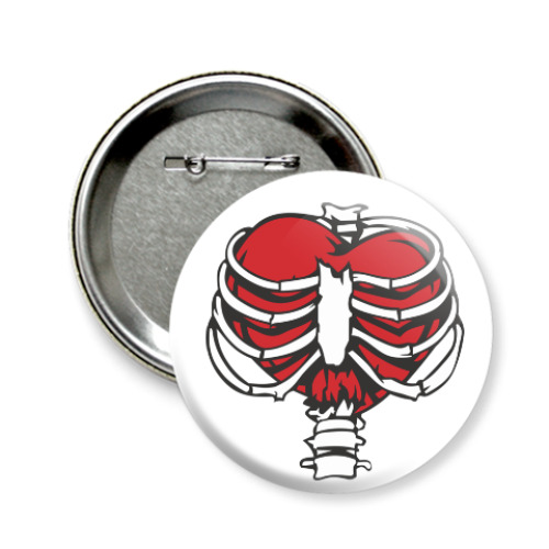 Значок 58мм с принтом  Ребра и сердце.