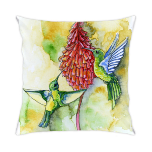 Подушка с принтом завтрак колибри