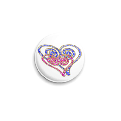 Значок 25мм с принтом Два сердца