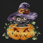 Котик в шляпе и тыква на Хэллоуин