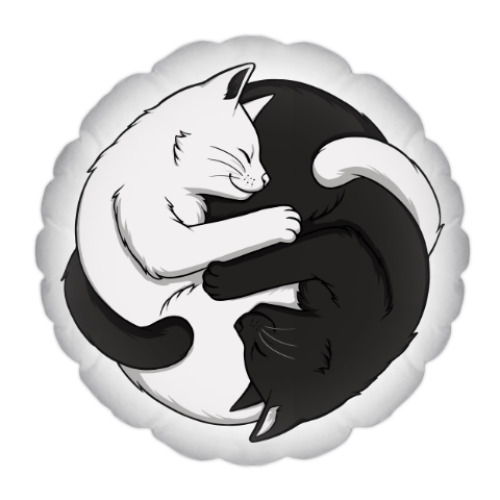 Подушка Черный и белый кот инь-ян купить на Printdirect.ru | 7322948-977
