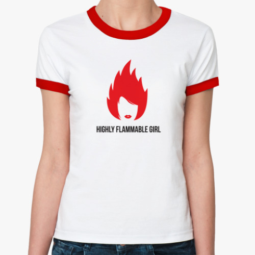Женская футболка Ringer-T 'Highly Flammable Girl'