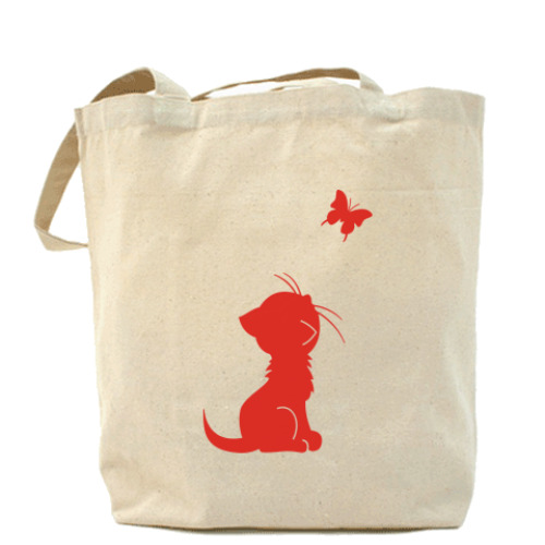 Сумка шоппер с принтом Котенок и бабочка