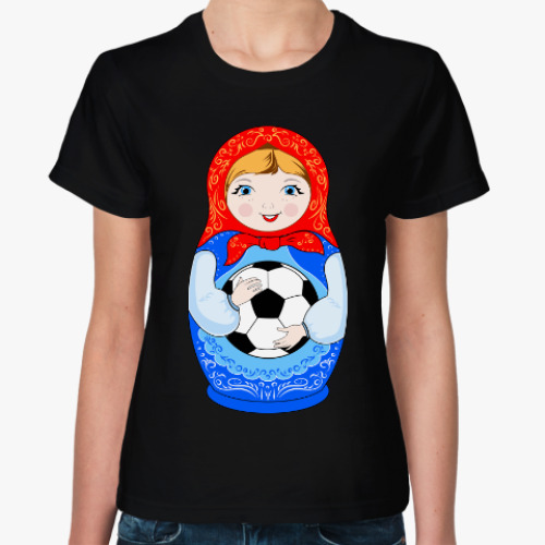 Женская футболка ЧМ 2018, матрёшка футболист
