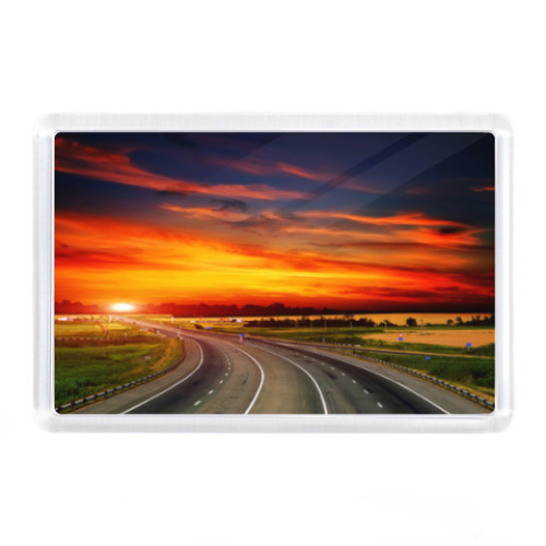 Магнит с принтом Дорога  на закате