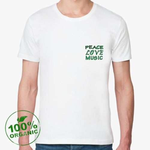 Футболка из органик-хлопка с принтом Peace, Love & Music