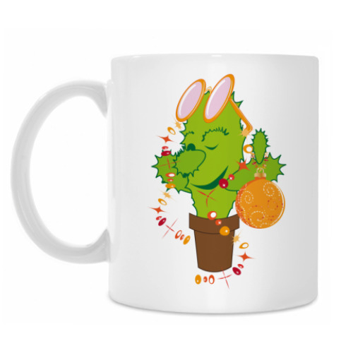 Кружка с принтом Новогодний кактус