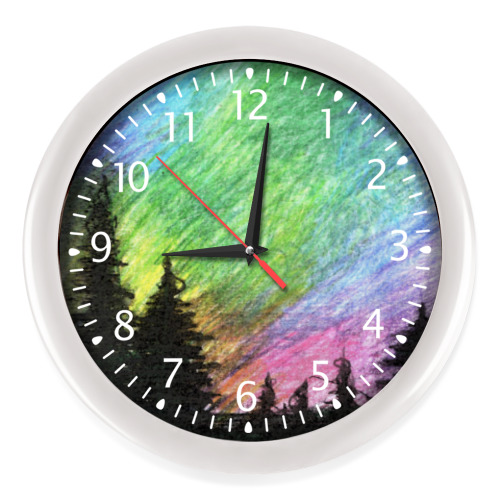 Настенные часы с принтом Лес и фантастическое небо