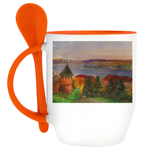 Кружка с ложкой с принтом 'Нижний Новгород'