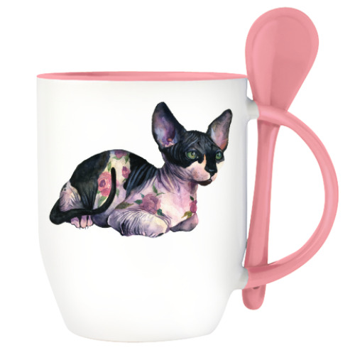 Кружка с ложкой с принтом Сфинкс