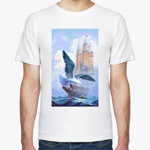 Футболка с принтом Чайка на фоне парусника