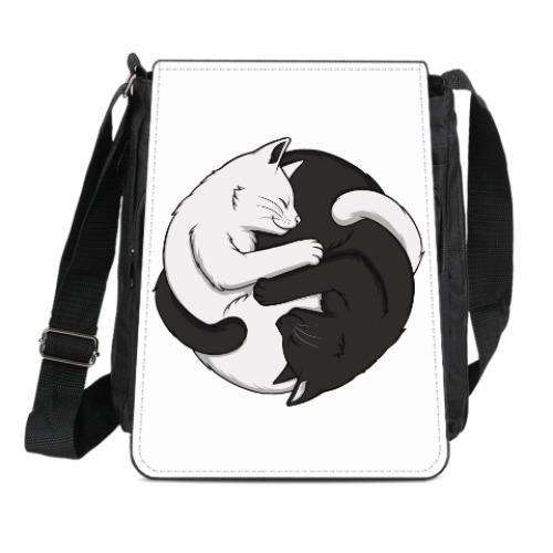 Сумка-планшет Черный и белый кот инь-ян