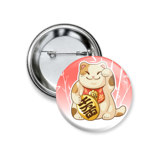Значок 37мм с принтом 'Кот счастья'