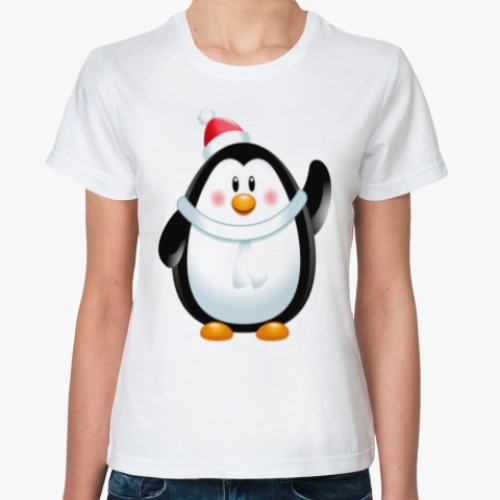 Классическая футболка Новогодний Пингвин
