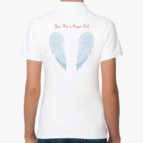 Женская рубашка поло (печать) Yes, I'm a Super Girl. Крылья