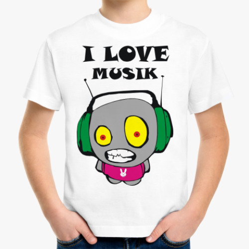 Детская футболка с принтом I love musik