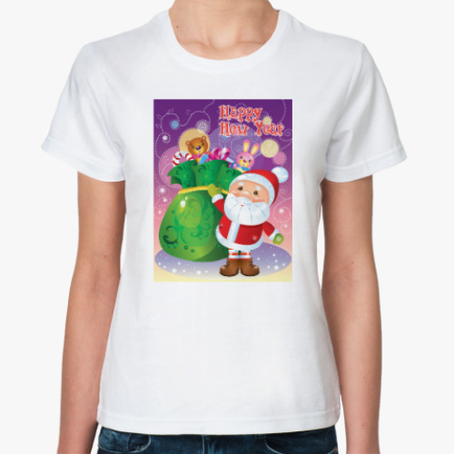 Классическая футболка с принтом Весёлый Дед Мороз