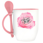 Кружка с ложкой Надпись Люблю Тебя с розой
