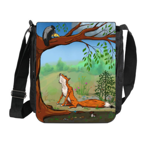 Сумка на плечо (мини-планшет) с принтом Ворона и лисица