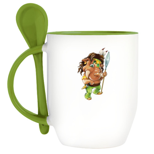 Кружка с ложкой с принтом Воин-мамонтенок