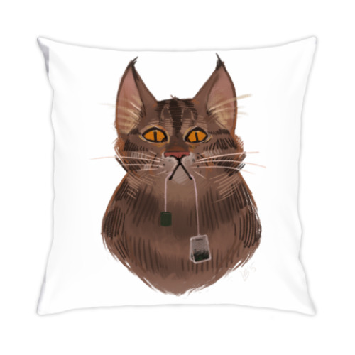 Подушка с принтом Чайный кот
