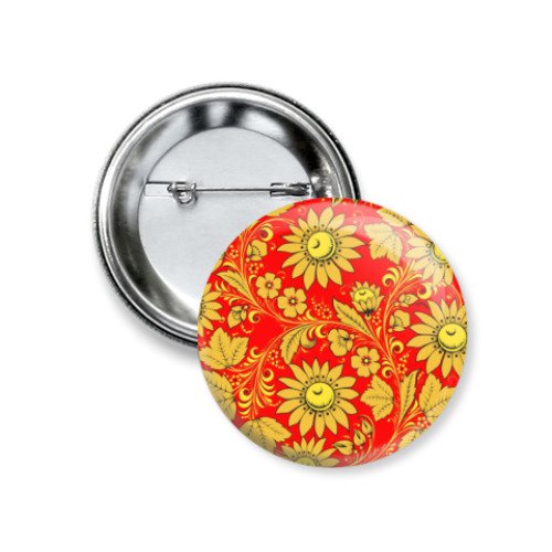 Значок 37мм с принтом Подсолнухи хохлома