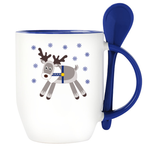 Кружка с ложкой с принтом Северный олень