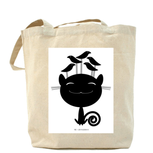 Сумка шоппер кошка и птицы