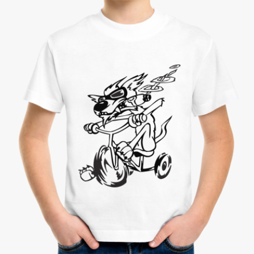 Детская футболка Волк на велосипеде