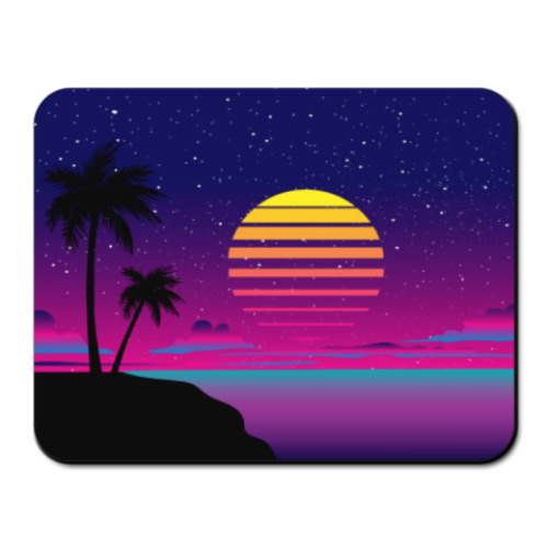 Коврик для мыши с принтом Закат в Майами в стиле ретро