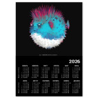 Календарь A2 2026, черный Брутальная рыба панк Punk fish