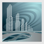 Город вечером.