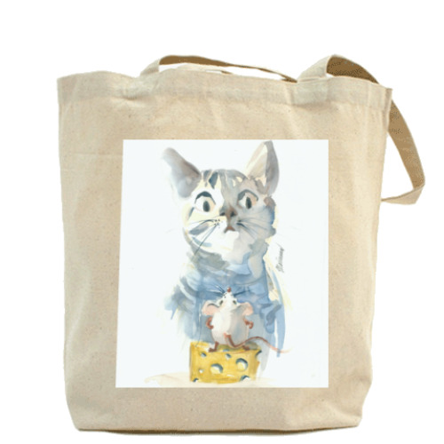 Сумка шоппер с принтом Кот с мышом